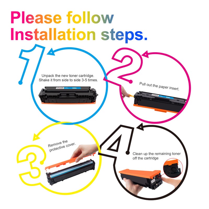 Uniwork Compatible Toner Cartridge Replacement for Canon 054 Cartridge 054H CRG 054 use for Color Image CLASS MF644Cdw LBP622Cdw MF642Cdw MF640C MF641Cw LBP620 Printer (Black, Cyan, Magenta, Yellow) - Image 5